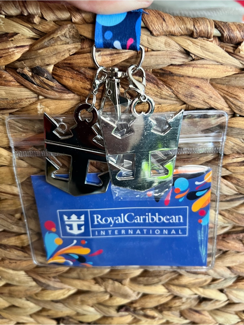 Royal Caribbean Clear Badge Holder with Two Silver Crown Charms